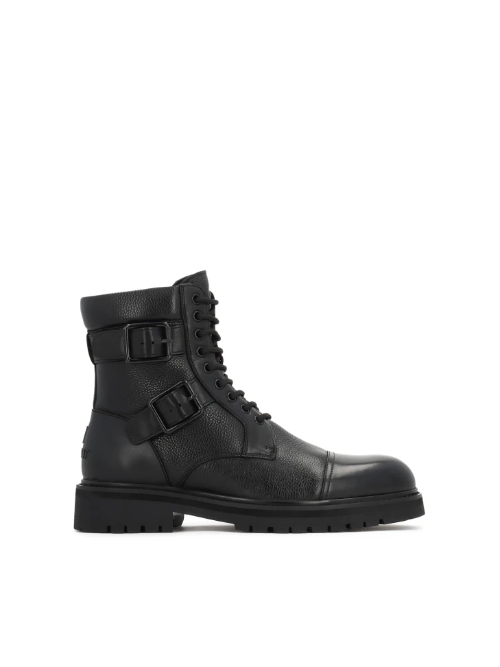 kazar Black leather men's boots with buckles and lace-up upper