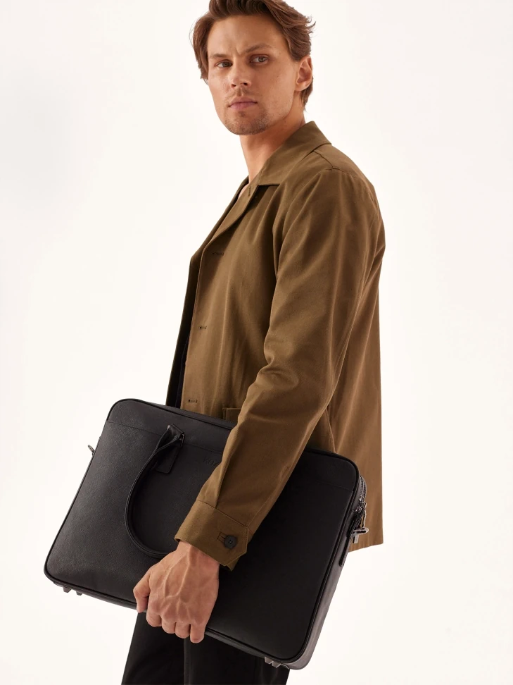 Kazar Black Leather Men's Hand And Shoulder Briefcase