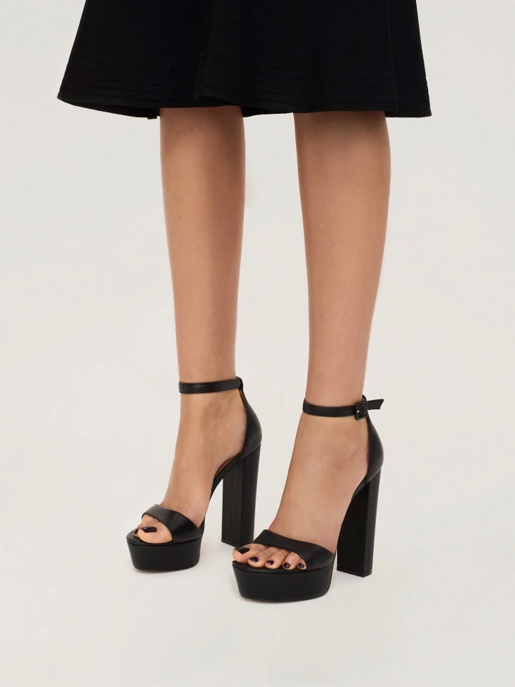 Kazar Black Leather Platform Sandals With Block Heel