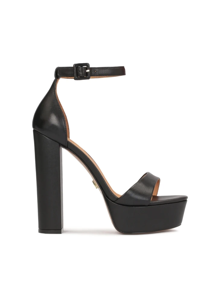 kazar Black leather platform sandals with block heel