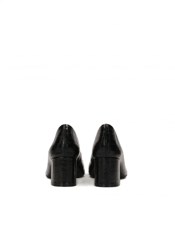 Kazar Black Leather Pumps Embossed With Animal Print