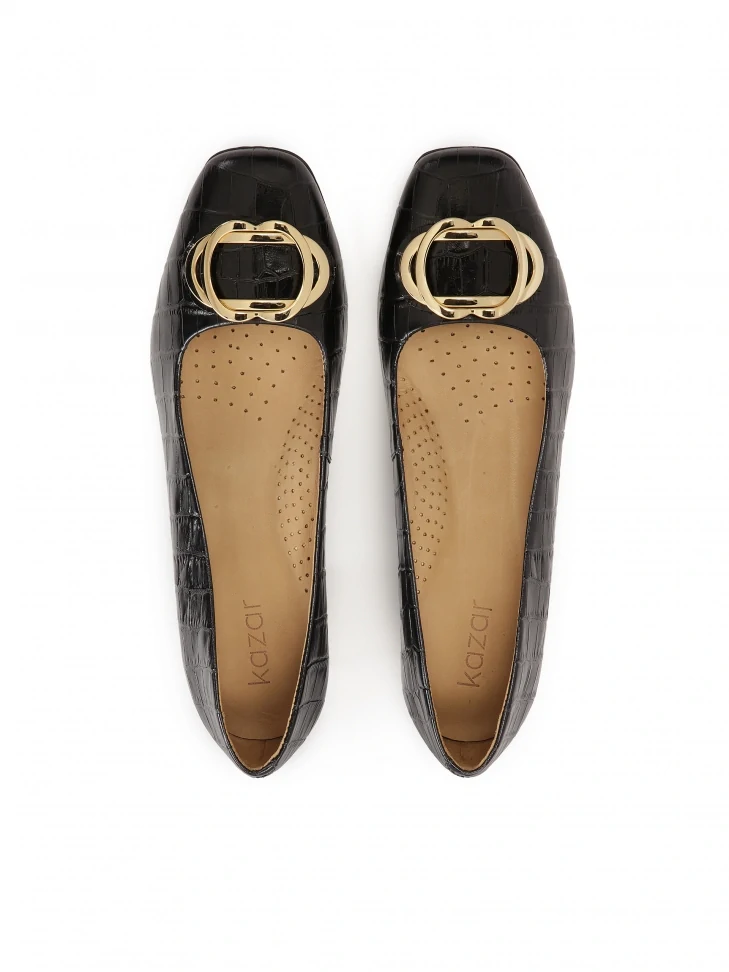 Kazar Black Leather Pumps Embossed With Animal Print