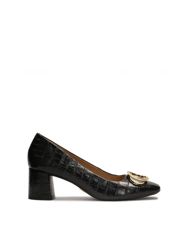 kazar Black leather pumps embossed with animal print