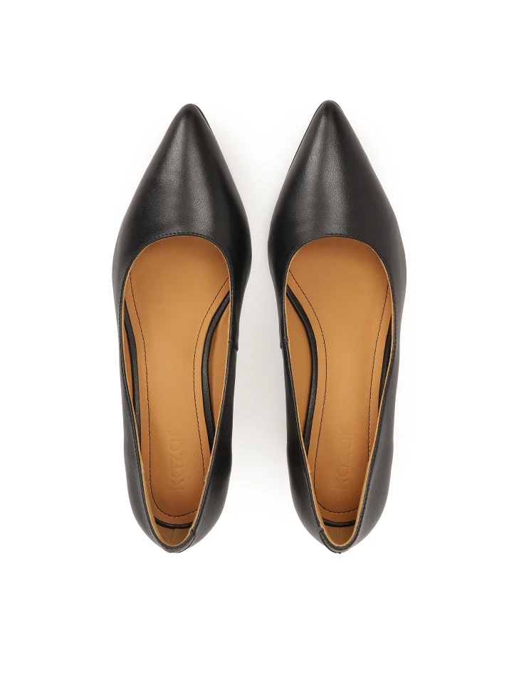 Kazar Black Leather Pumps With Gold Embellishment On The Heel