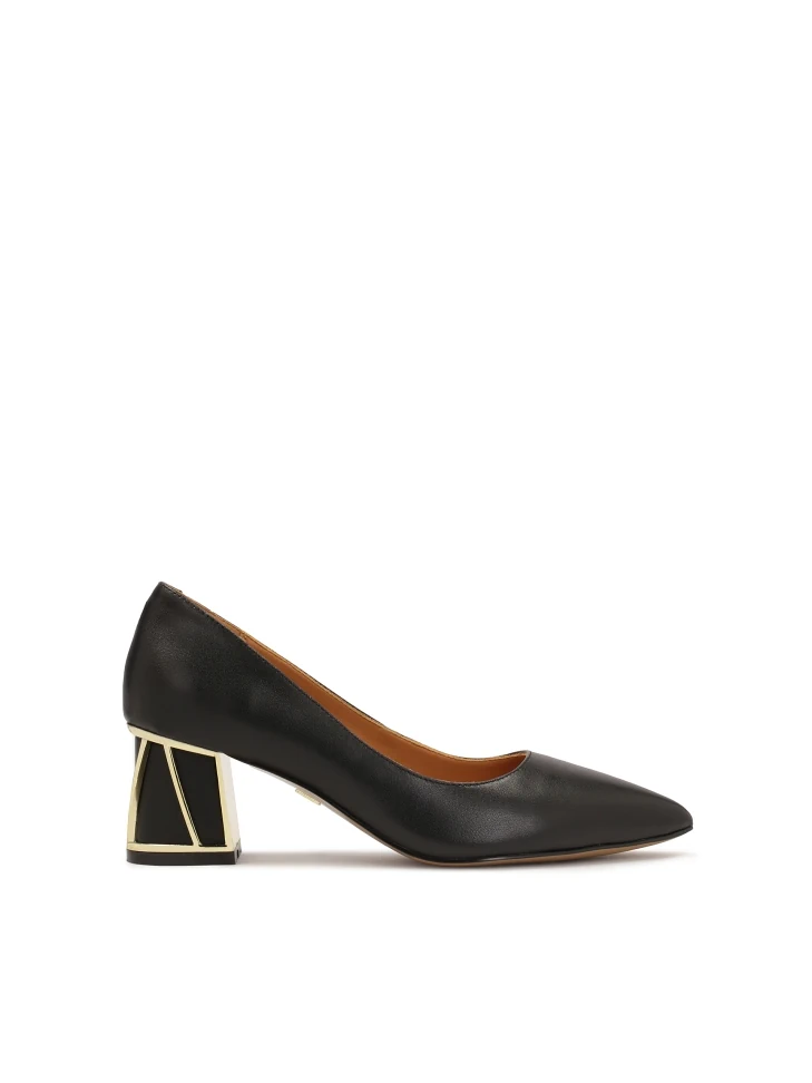 kazar Black leather pumps with gold embellishment on the heel