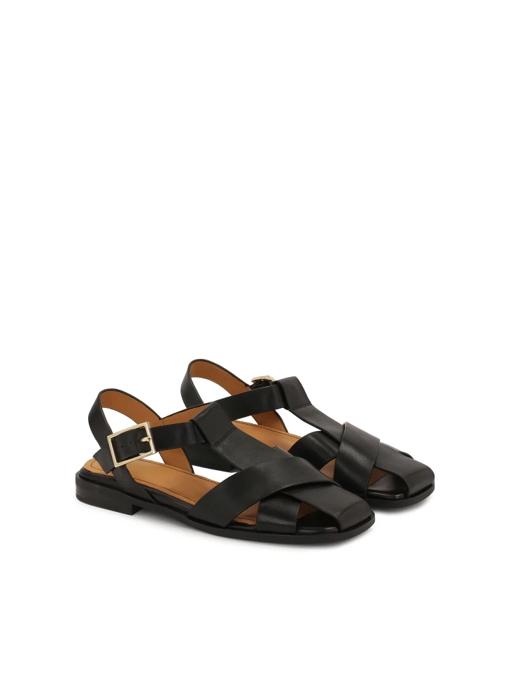 Kazar Black Leather Sandals With Crisscrossing Straps