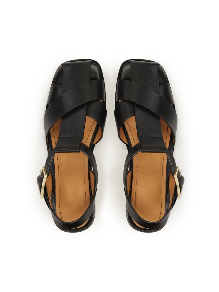 Kazar Black Leather Sandals With Crisscrossing Straps