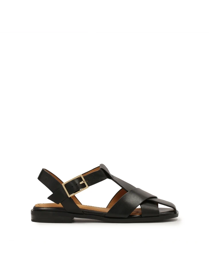kazar Black leather sandals with crisscrossing straps
