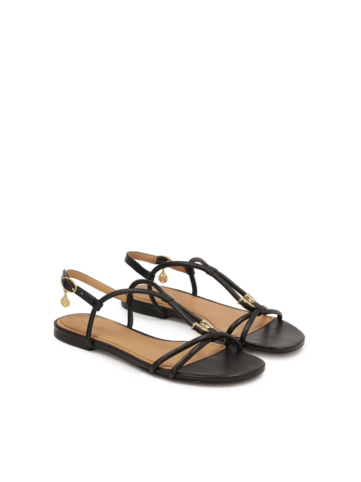 Kazar Black Leather Sandals With Jewelry Embellishment