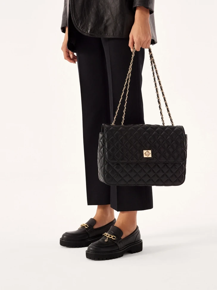 Kazar Black Leather Shoulder Bag With Quilted Pattern