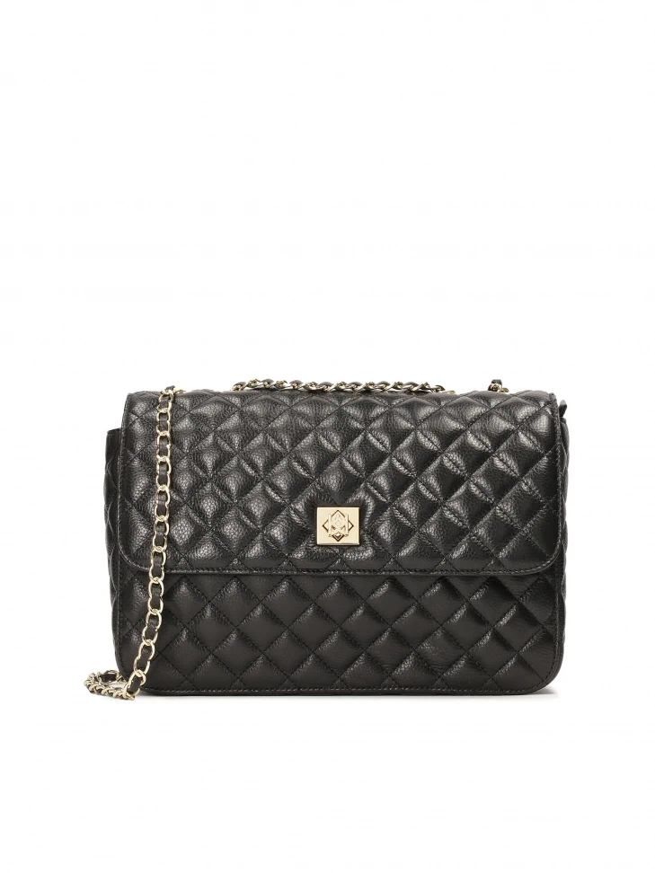 Kazar Black Leather Shoulder Bag With Quilted Pattern