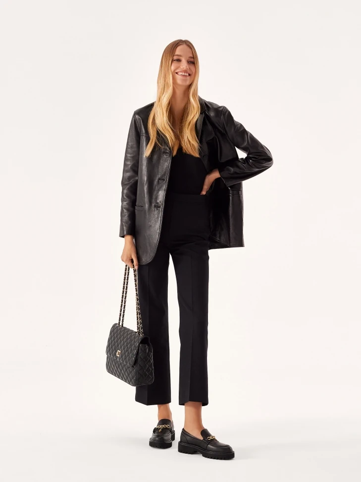 Kazar Black Leather Shoulder Bag With Quilted Pattern