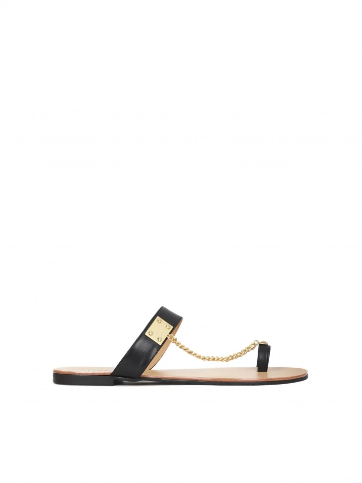 kazar Black leather slides with decorative chain detailing