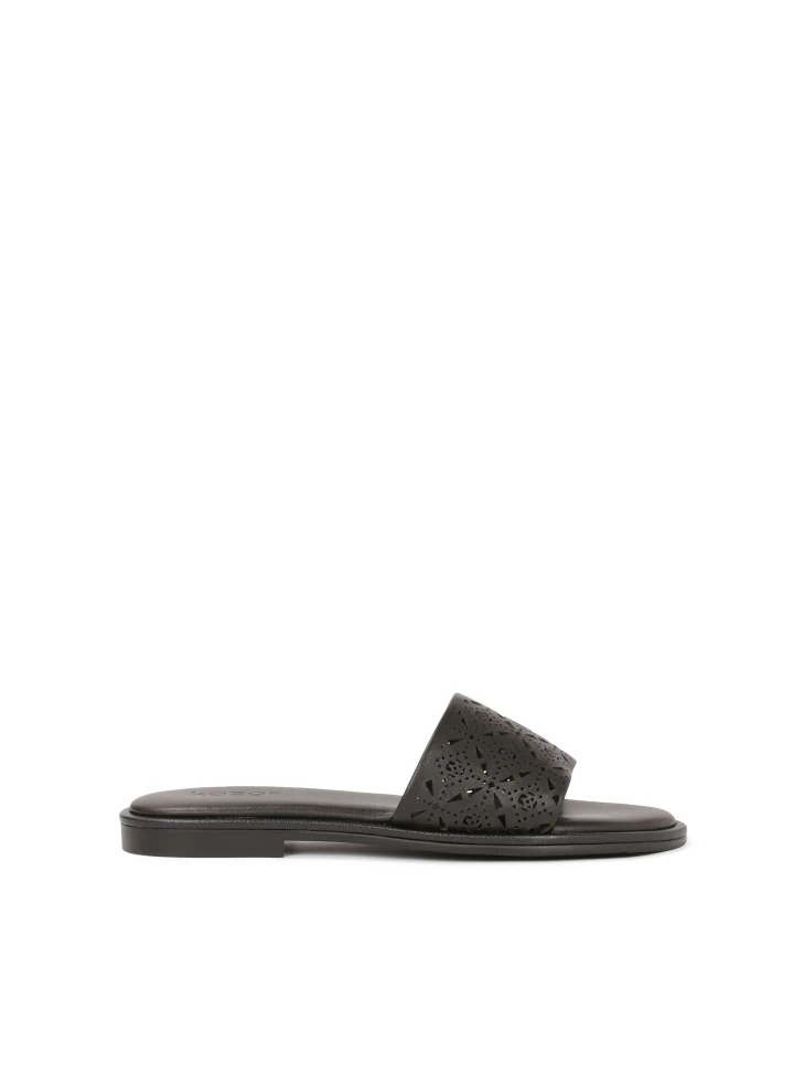 kazar Black leather slides with openwork decoration
