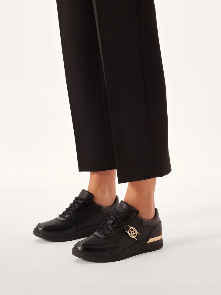 Kazar Black Leather Sneakers Decorated With Gold Elements