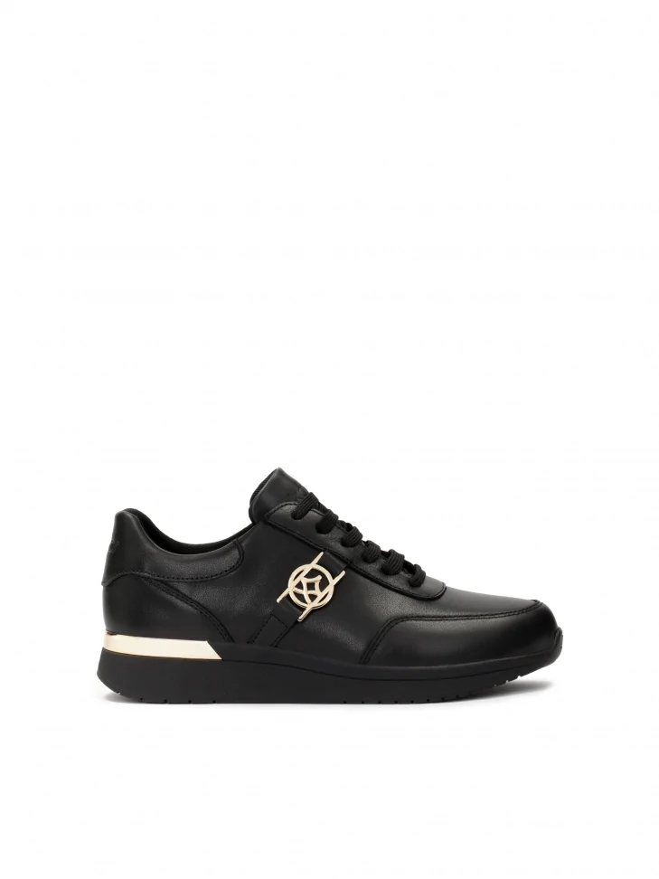 kazar Black leather sneakers decorated with gold elements
