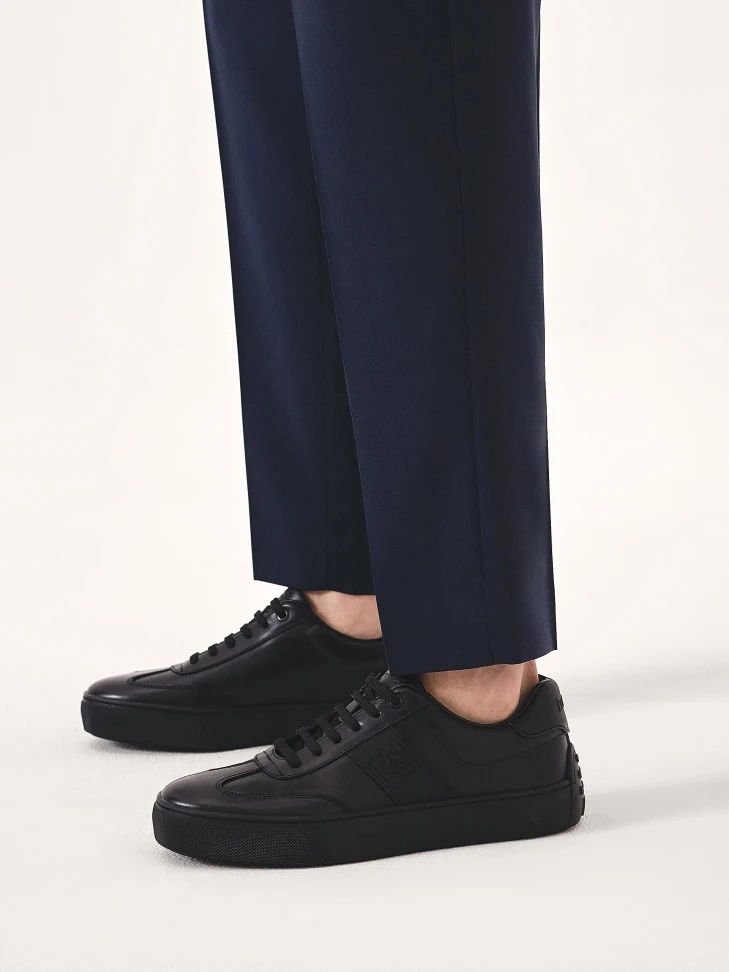 Kazar Black Leather Sneakers With Rubber On The Heel