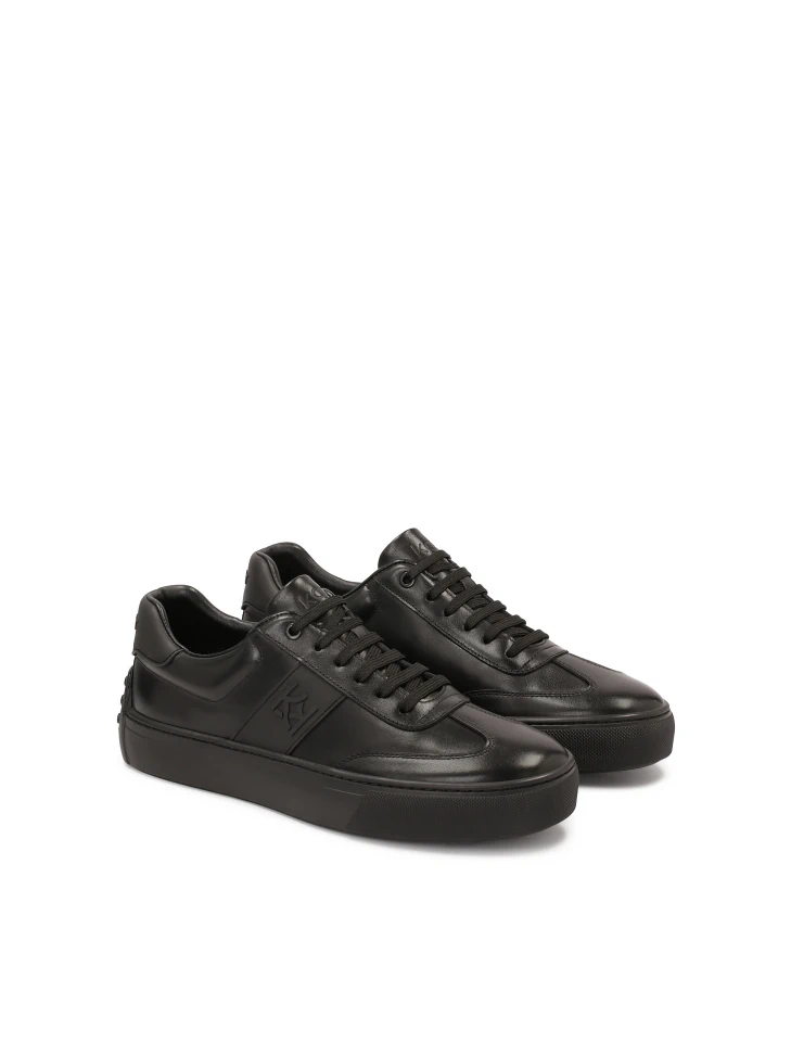 Kazar Black Leather Sneakers With Rubber On The Heel