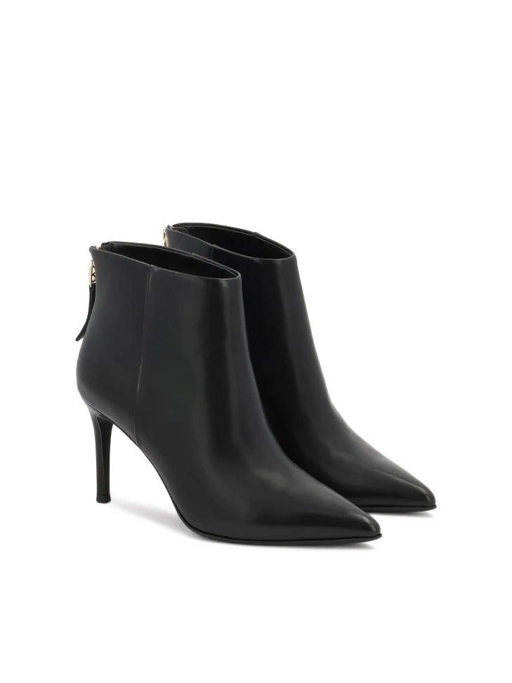 Kazar Black Leather Stiletto Heeled Boots With Zipper At Back