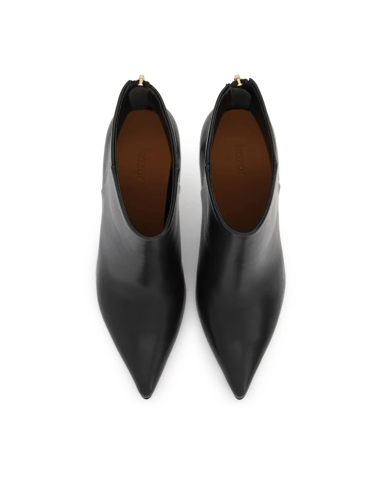 Kazar Black Leather Stiletto Heeled Boots With Zipper At Back