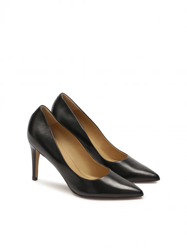 Kazar Black Leather Stilettos With Pointed Toe Noses