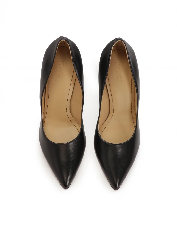 Kazar Black Leather Stilettos With Pointed Toe Noses