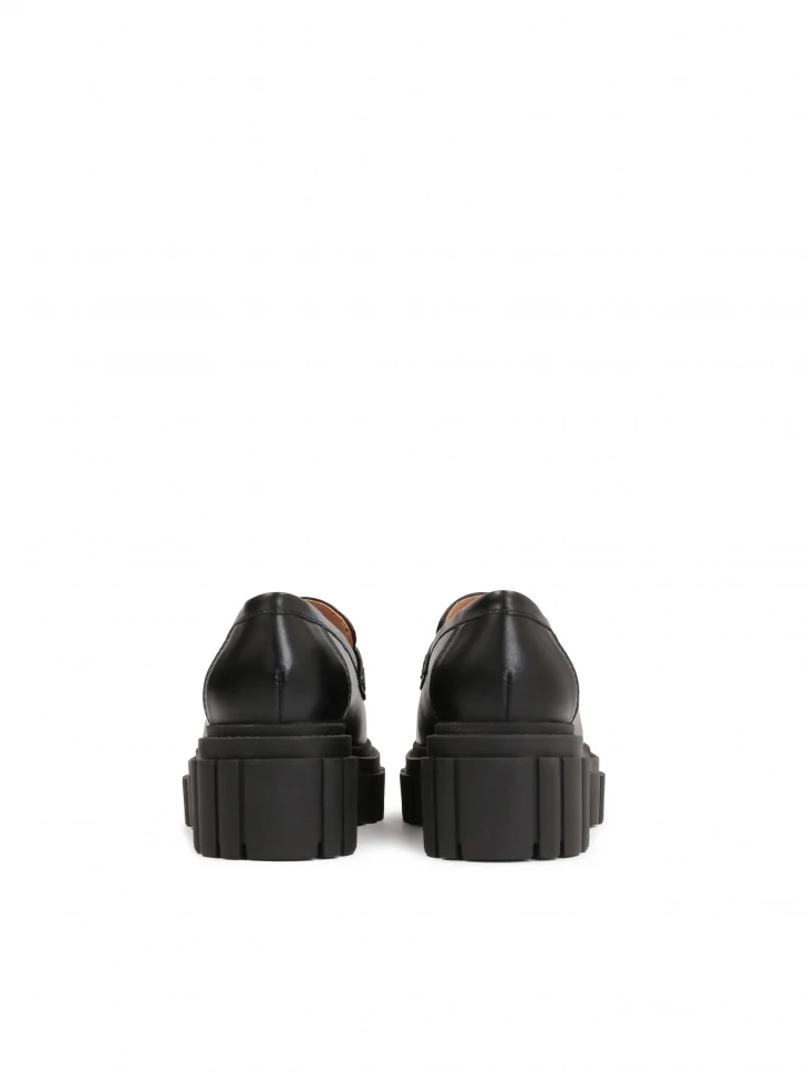 Kazar Black Leather Women's Shoes On A Thick Corrugated Sole