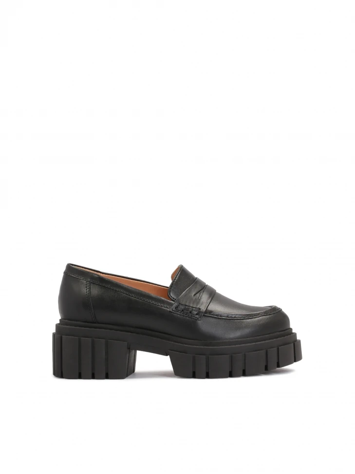 kazar Black leather women's shoes on a thick corrugated sole