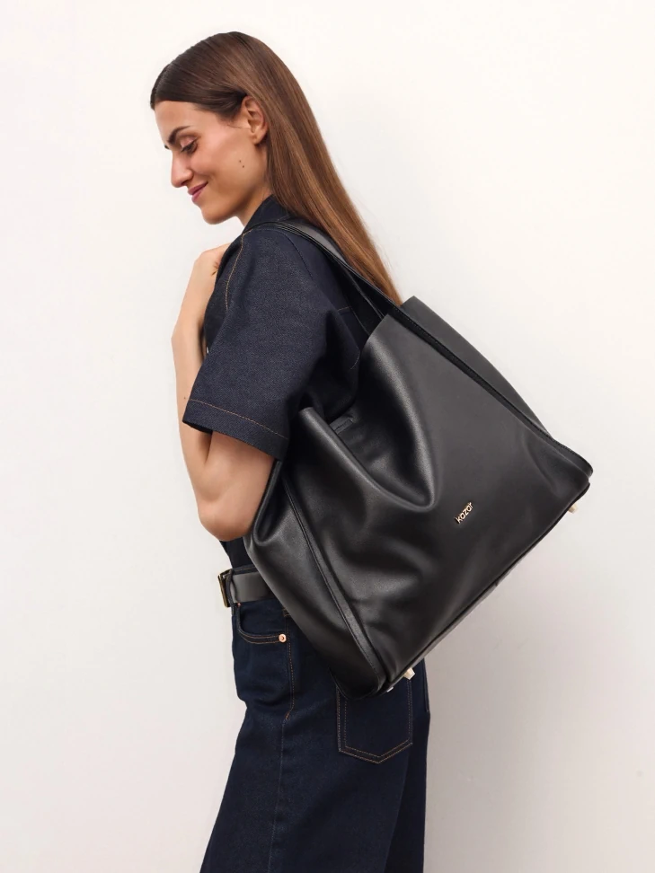 Kazar Black Loose-fitting Handbag With Double Handle