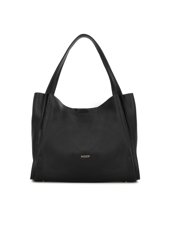 kazar Black loose-fitting handbag with double handle