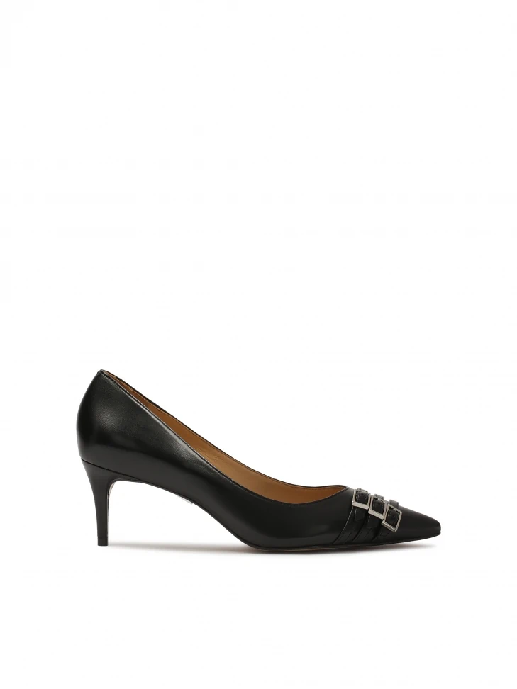 kazar Black low-heeled pumps decorated with stripes