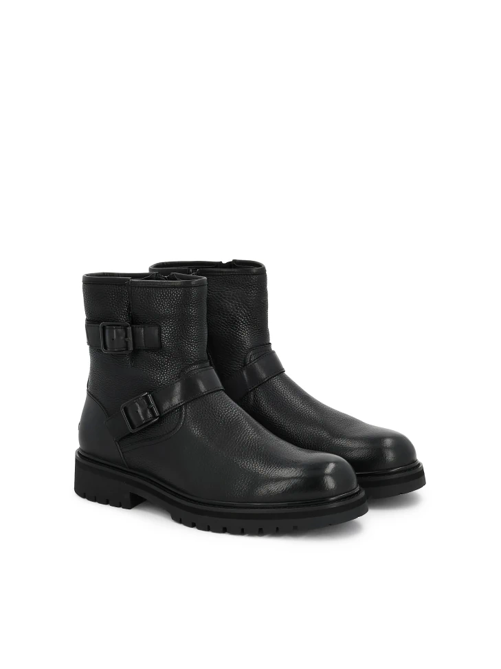 Kazar Black Men's Leather Boots With Buckles And Zipper