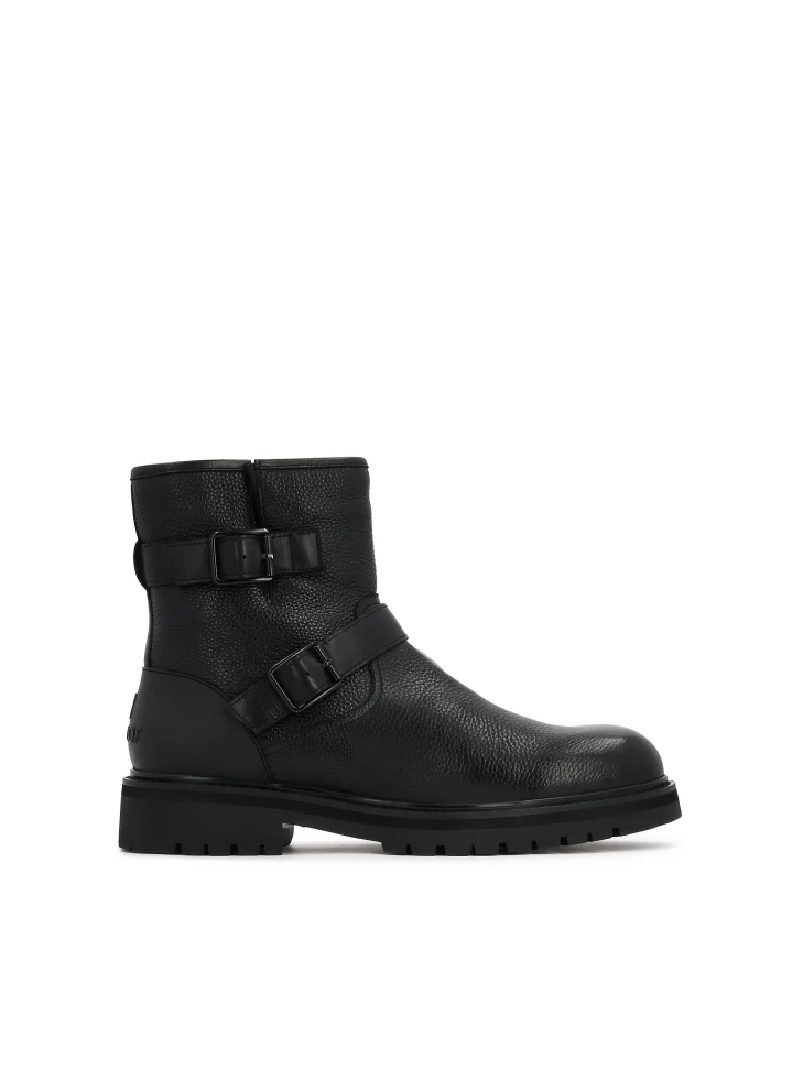 kazar Black men's leather boots with buckles and zipper