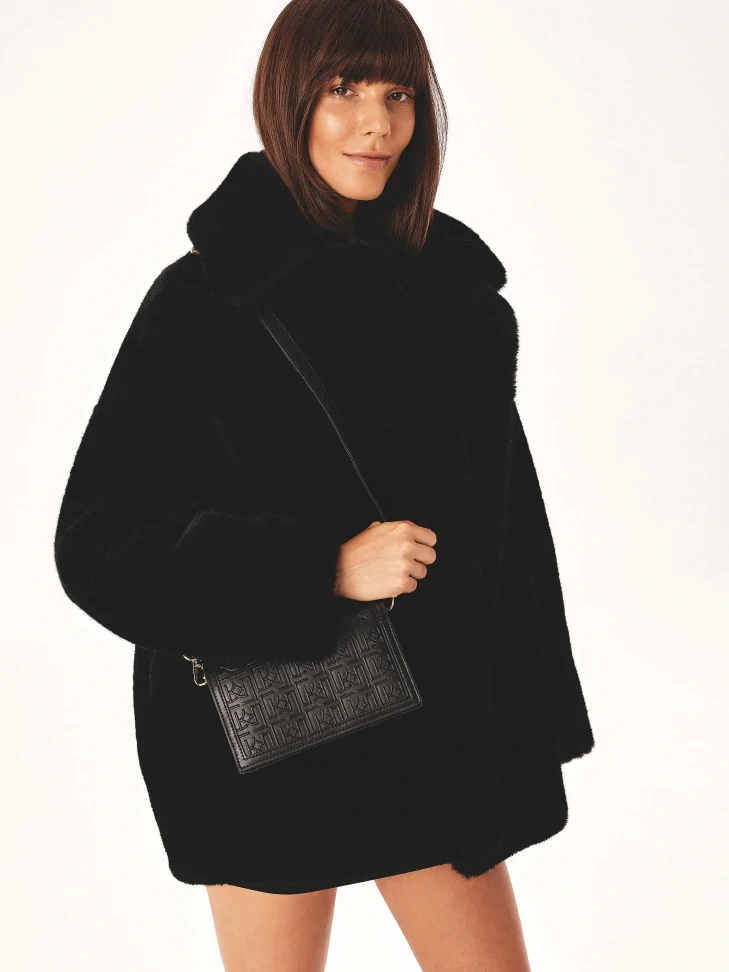Kazar Black Monogrammed Handbag With Belt And Chain