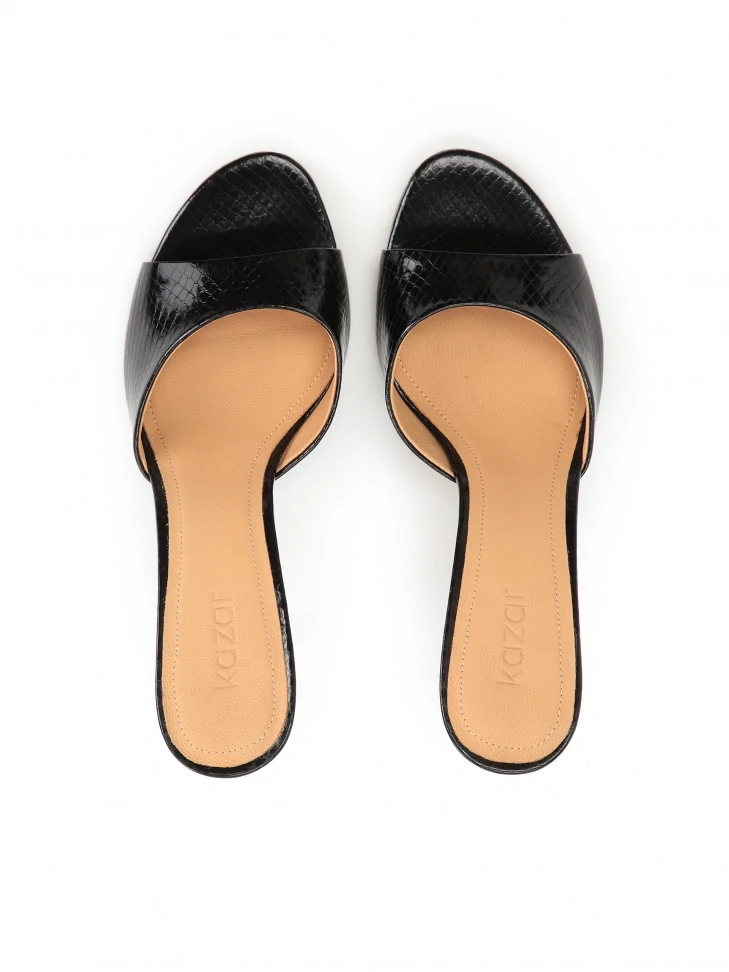 Kazar Black Mules On A Heel Made Of Embossed Leather