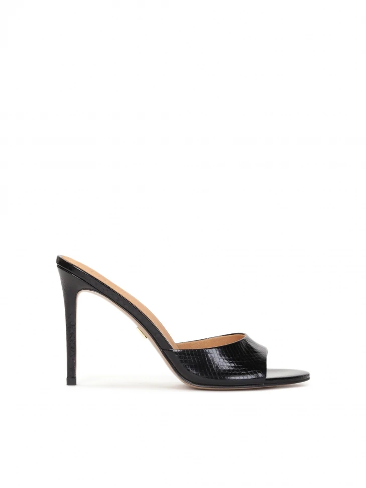 kazar Black mules on a heel made of embossed leather