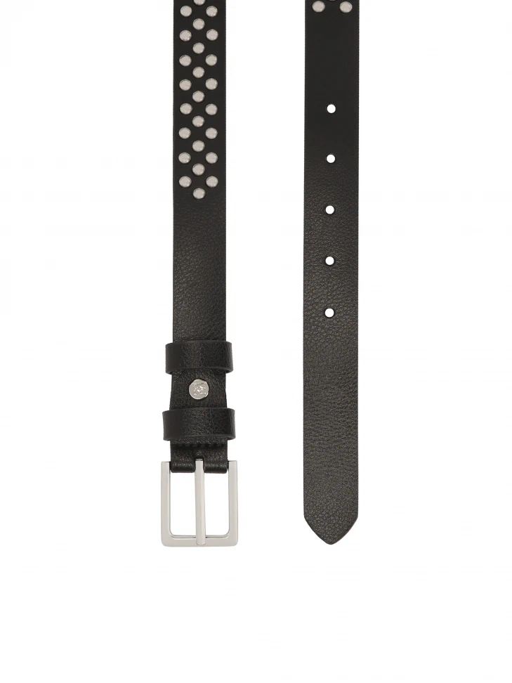 Kazar Black Narrow Belt Decorated With Silver Rivets
