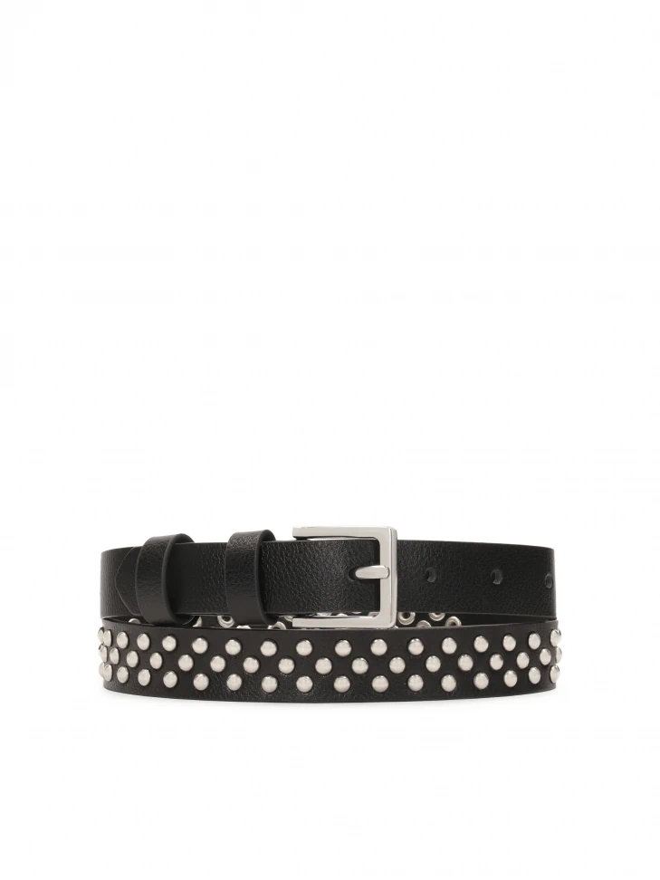 kazar Black narrow belt decorated with silver rivets