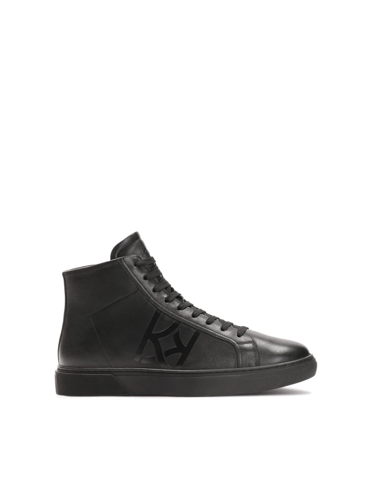 kazar Black natural leather ankle sneakers with embossed logo