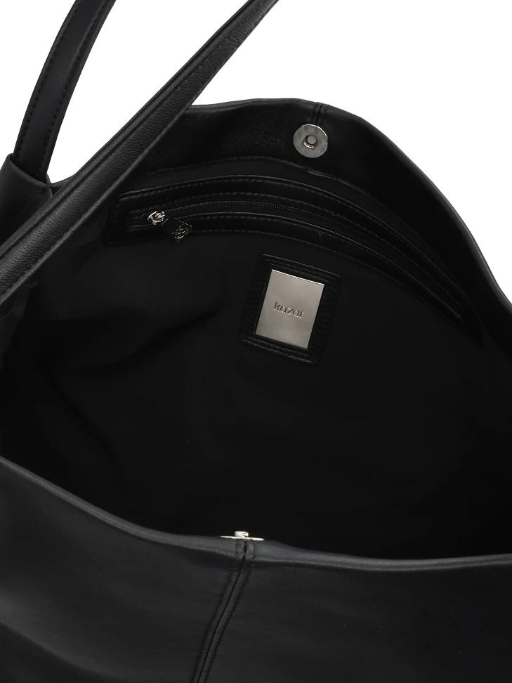 Kazar Black Natural Leather Handbag With A Loose Fit