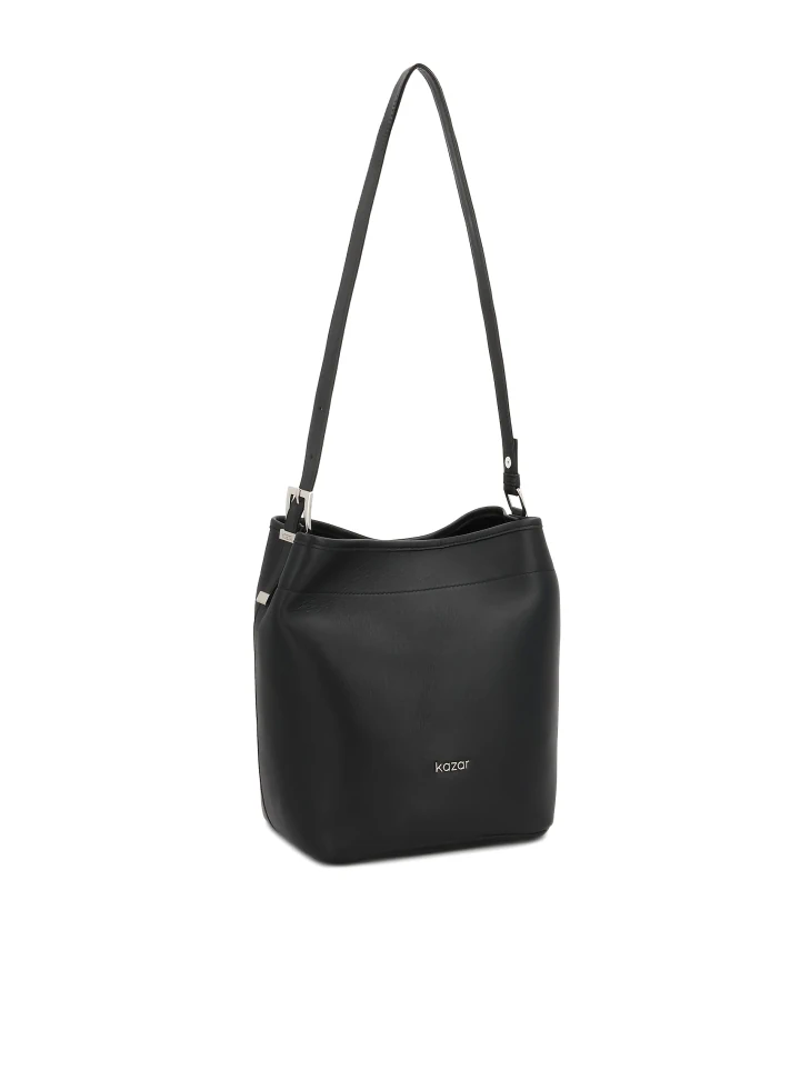 Kazar Black Natural Leather Handbag With Adjustable Strap