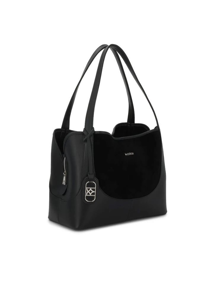 Kazar Black Natural Leather Handbag With Suede Insert