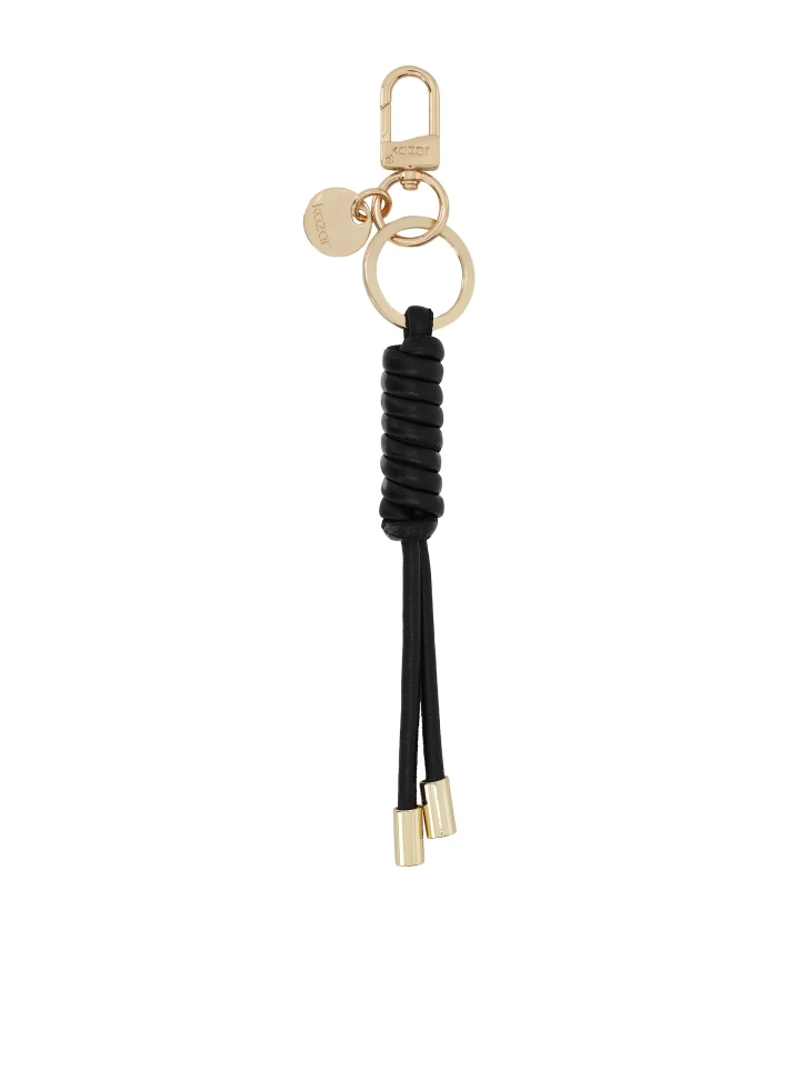 Kazar Black Natural Leather Key Ring With Gold Details