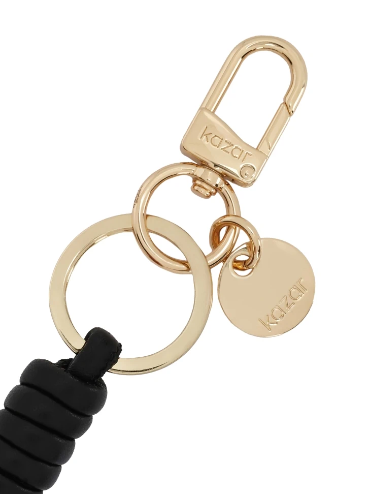 Kazar Black Natural Leather Key Ring With Gold Details