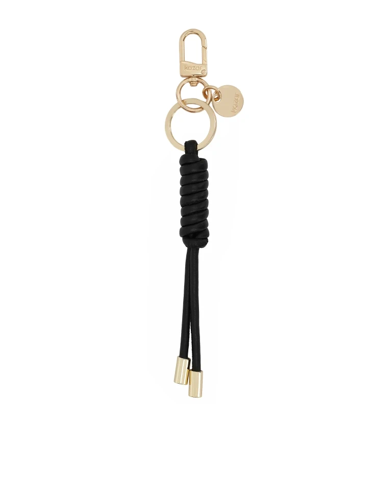 kazar Black natural leather key ring with gold details
