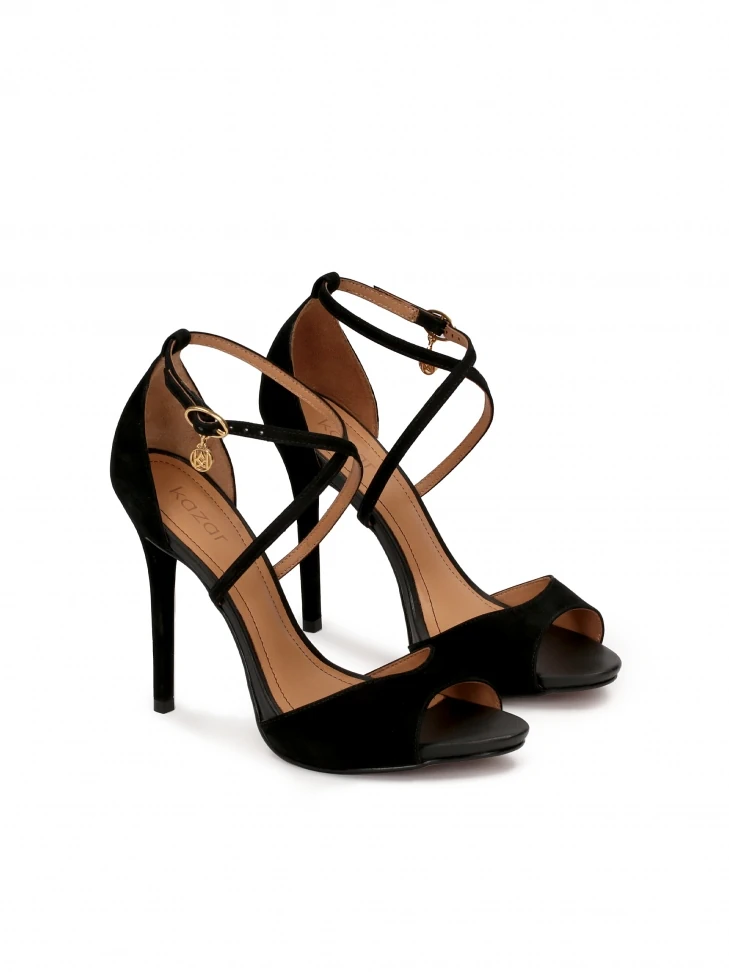 Kazar Black Nubuck Sandals With Crisscrossing Straps