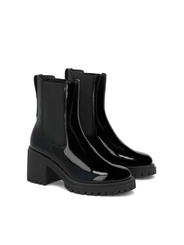 Kazar Black Patent Leather Boots With Crease Effect