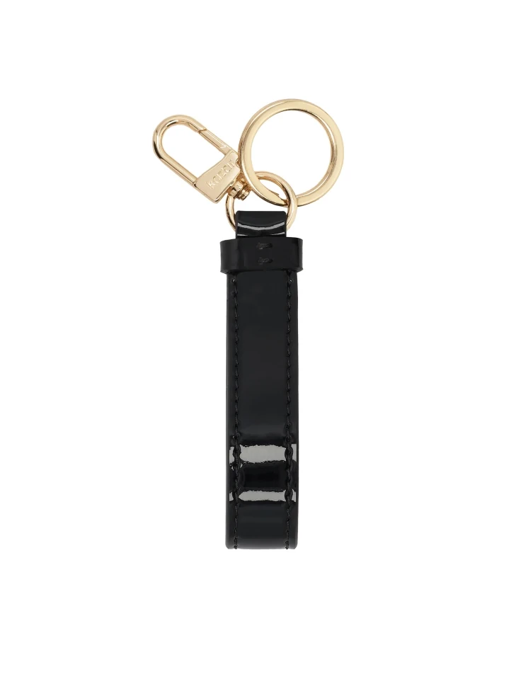 Kazar Black Patent Leather Key Ring With Gold Accents And KAZAR Logo