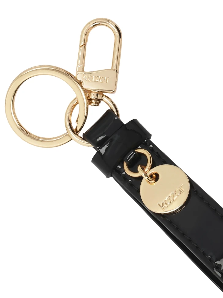 Kazar Black Patent Leather Key Ring With Gold Accents And KAZAR Logo