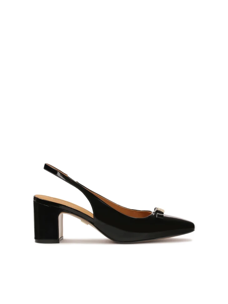 kazar Black patent leather pumps with embellishment on the nose